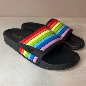 Juicy Couture Wynnie Rainbow Stripe Pool Slides Slip-On Sandals Flip Flops